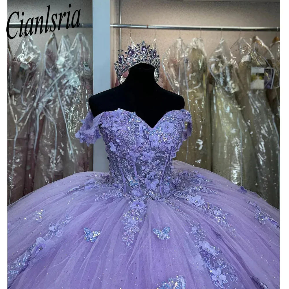 Lilas au large de la robe de bal shouler robes quinceanera pour filles célèbres célébrités robes de fête appliques