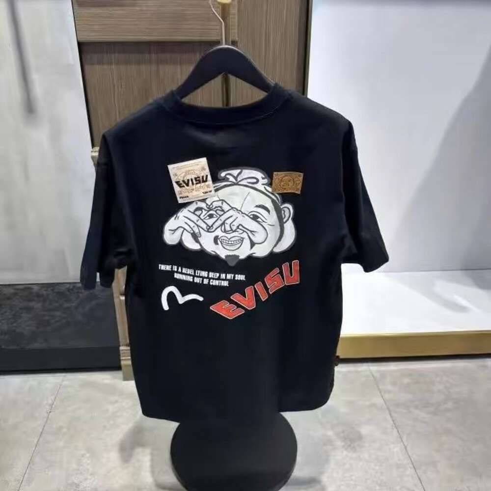 2024 nova camiseta de mangas curtas Fushen impressa em comparação com o coração de Buda para homens e mulheres casuais casuais casuais puro mangas meia 773603