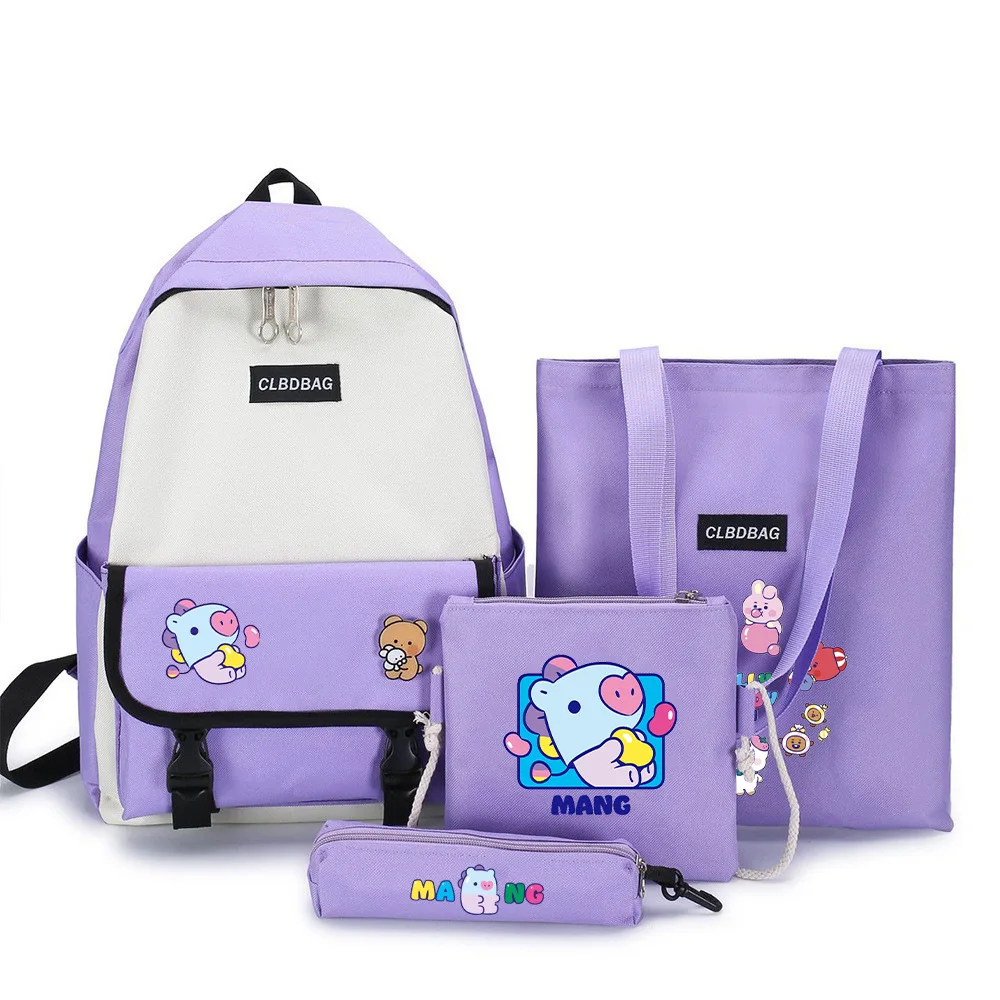 Bags Backpack Suit BT21 Kpop Backpack+Shoulder Bag+Handbag+Pencil Case Girls Kawai Stationery Supplies Fashion School Bag