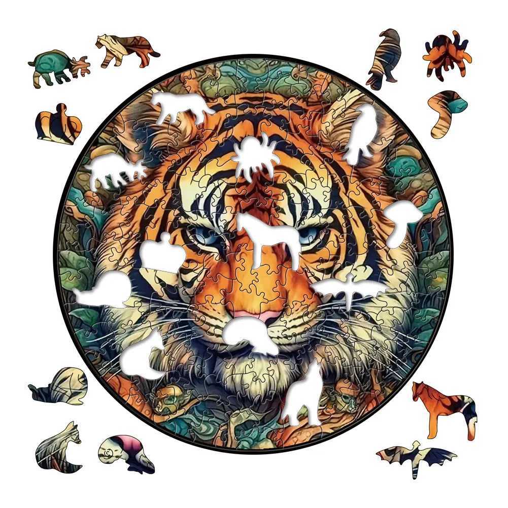 3D Puzzles Popular 3d Animal Tiger Wooden Jigsaw Puzzle Adult Puzzle Gift Unique Wooden Diy Crafts Family Puzzle Game Jigsaw Holiday Gifts 240419