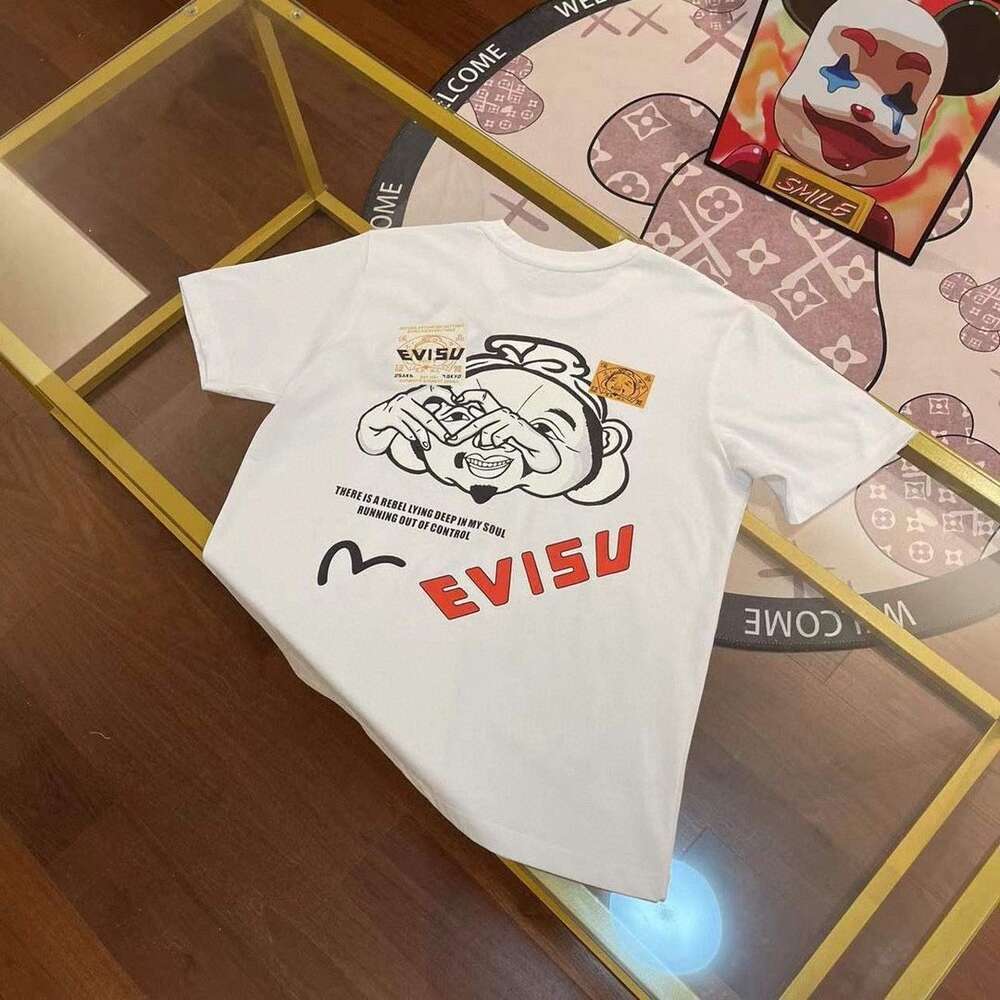 2023 New Ev Fushen Men's Seagull and Back Bixin Buddha Head Letter Printing Drould Round Neck Shirt Shirt 443995