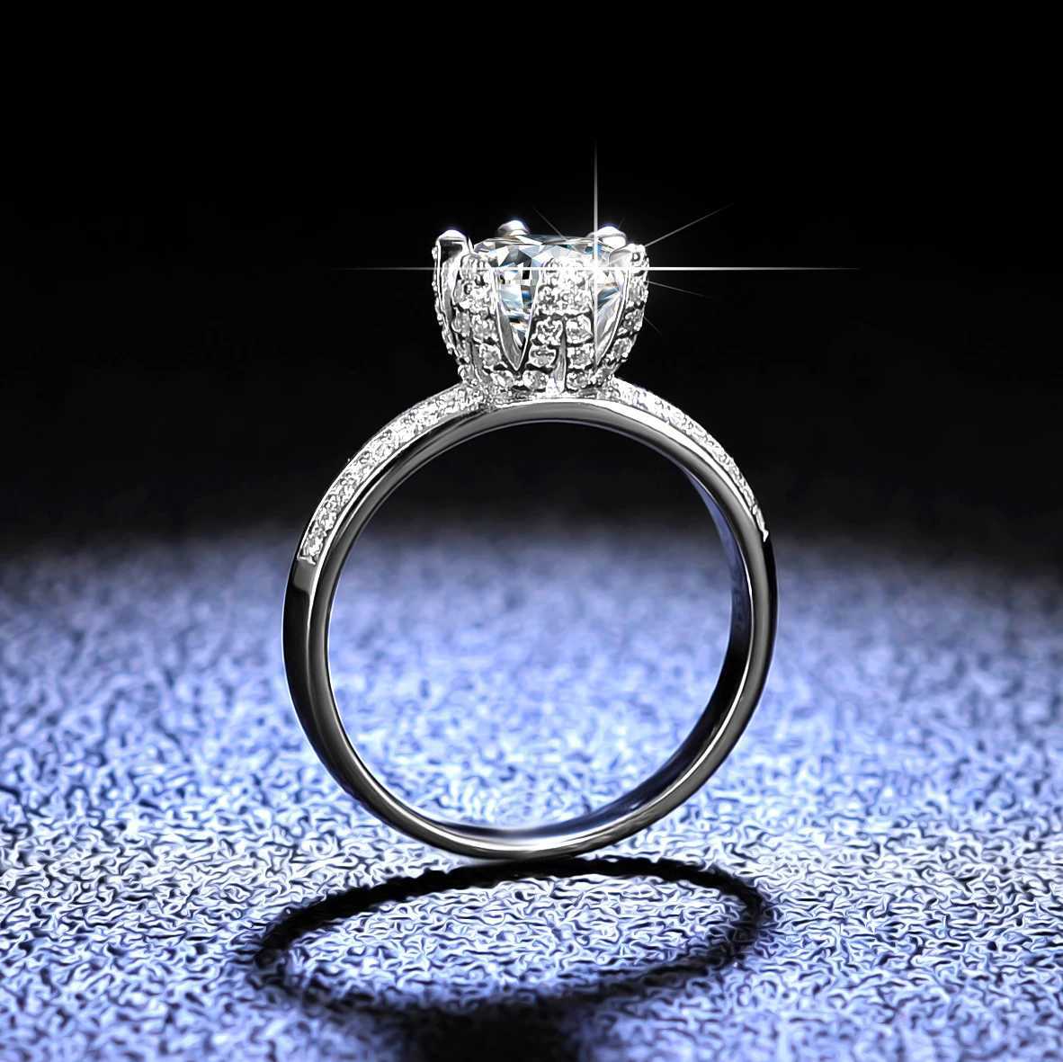 Solitaire Ring Real 18K White Gold Moissanite Förlovningsring Brilliant VVS Diamond Halo Wedding Band för Women Flower Bouquet Promise Ring D240419