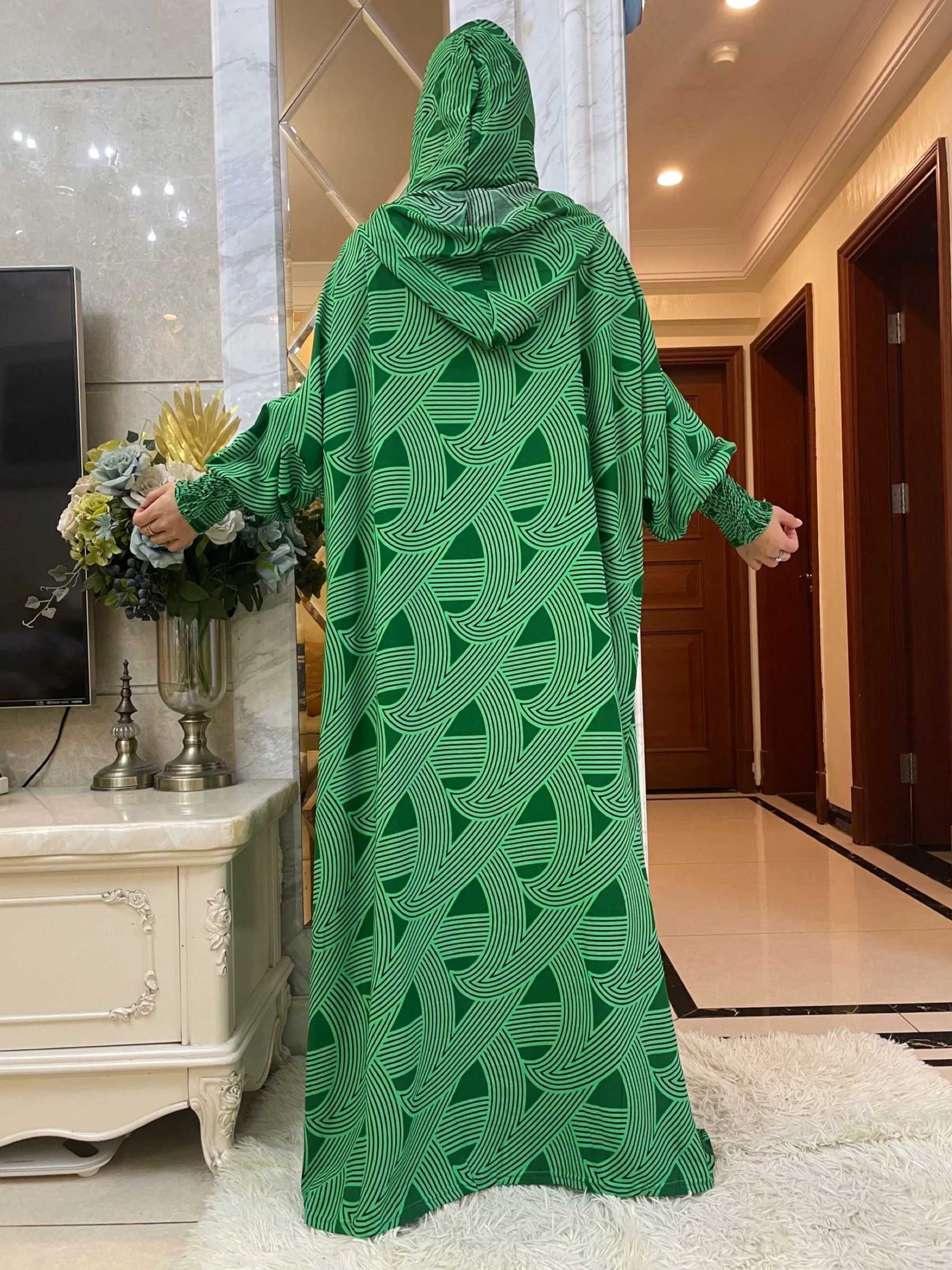 Ubranie etniczne 2024 Nowa muzułmańska bawełniana abaya dla kobiet modlitwa Ramadan Dubai Turcja Bliski Wschód Femme Floral Loose African Dwie cap sukienki D240419