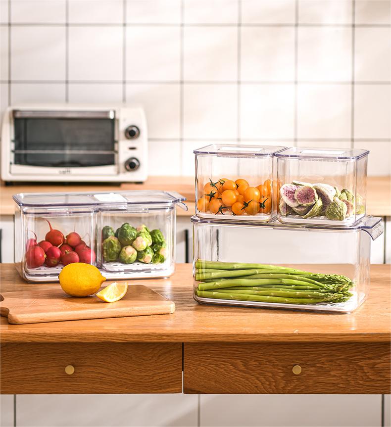 Kylskåp förvaringslåda med lock kylskåp som tvättar mat transparent stapelbar arrangör Ospace ZP138