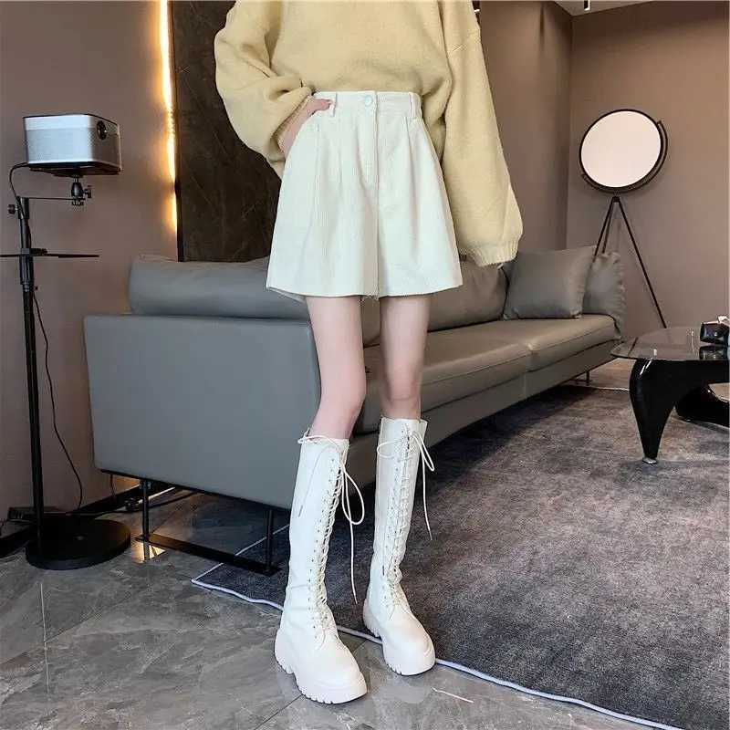 Men's Shorts Shorts Women Wide Leg Corduroy High Waist Autumn College New Vintage Girlish Harajuku Stylish Street Wear Hipster Femme Y2k Hot 240419 240419