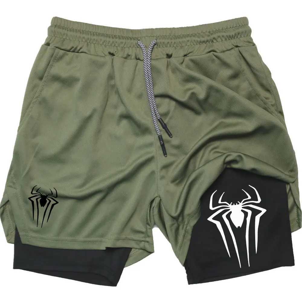 Men's Shorts Spider Print 2 in 1 Compression Shorts for Men Gym Athletic Training Y2K Shorts with Pockets 5 Inch Summer Quick Dry Breathable 240419 240419