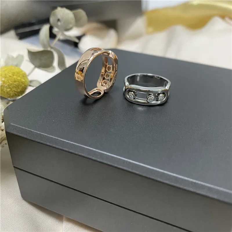 Anelli di nozze Tre anelli di diamanti che possono essere girati.S925 Sterling Silver con oro 14K placcato.Serie di mosse artigianali di alta qualità 240419