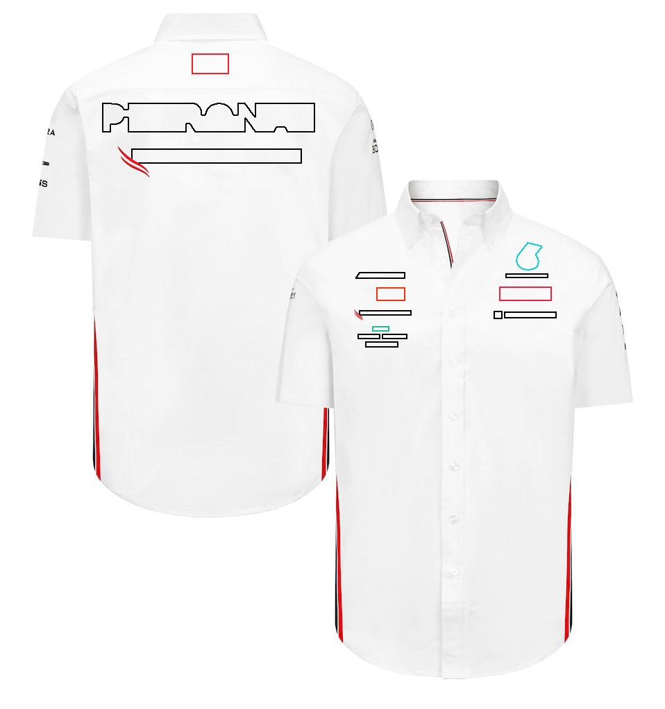 F1 Camas de cuello de polo masculino 2024 nueva camiseta del equipo de carreras de fórmula 1 camiseta de manga corta para hombres camisa de botón blanco casual