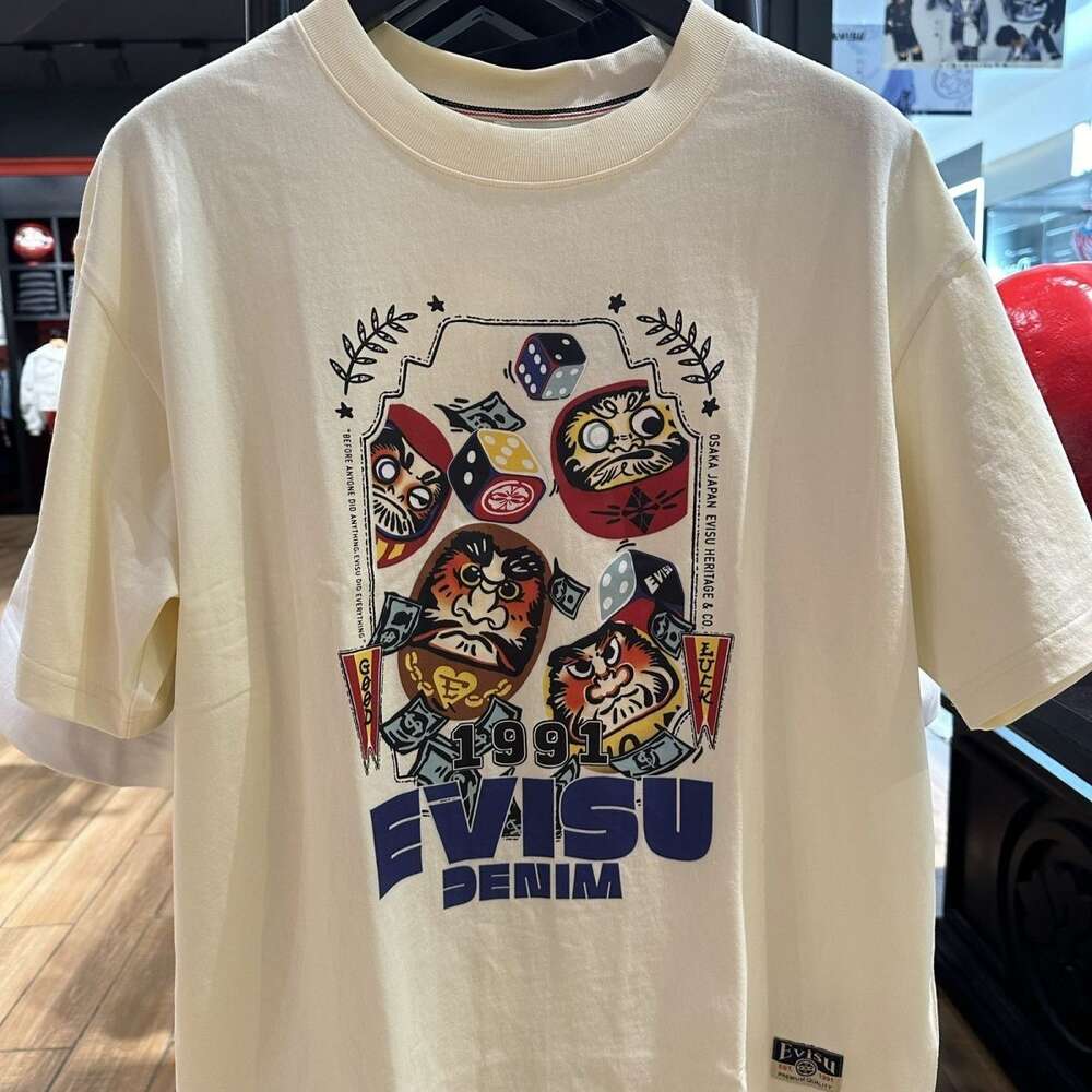 2024 Högkvalitativt trendigt märke EV Fushen Classic Dharma Letter Printing Casual Loose Cotton Kort ärm T-shirt för män och kvinnor 408237