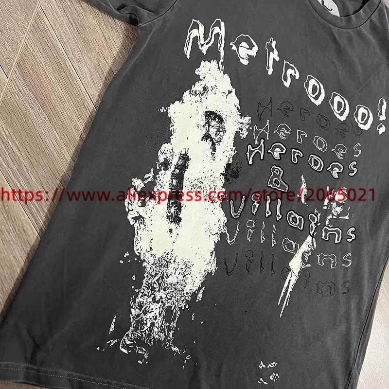 Men's T-Shirts Washed Metro Boomin Heroes Villains Cover T Shirt Men Women High Quality Streetwear Oversized Top Tees T-Shirt J240419