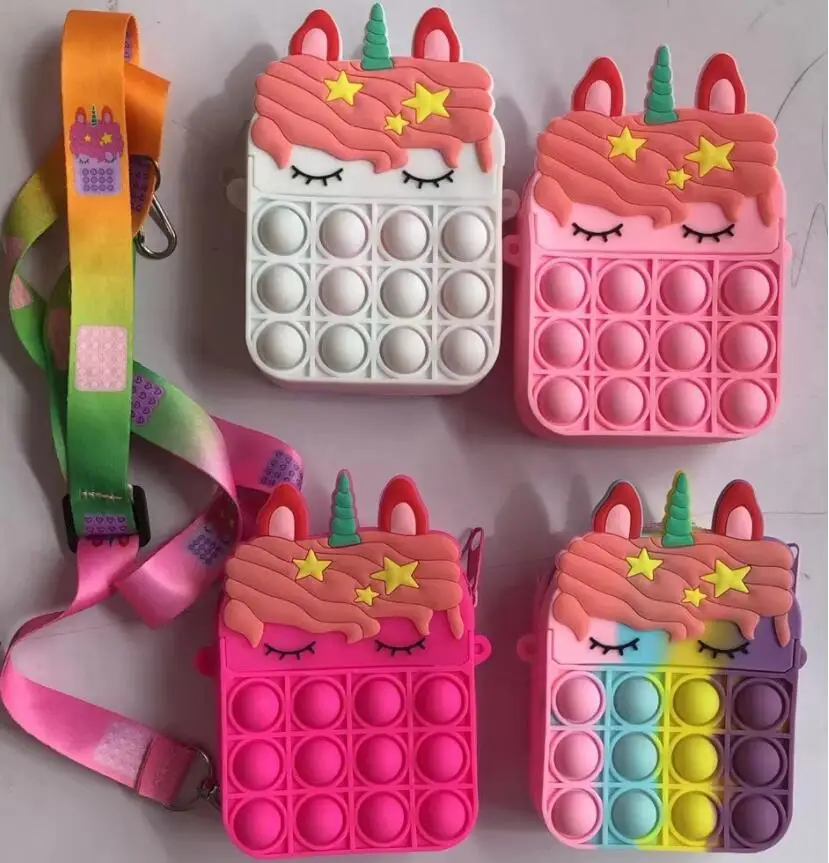 Plånböcker 10 datorer Unicorn Silicone Coin Purse Partihandel och detaljhandelstecknad söt barn axel messenger casual plånbok korthållare flickor