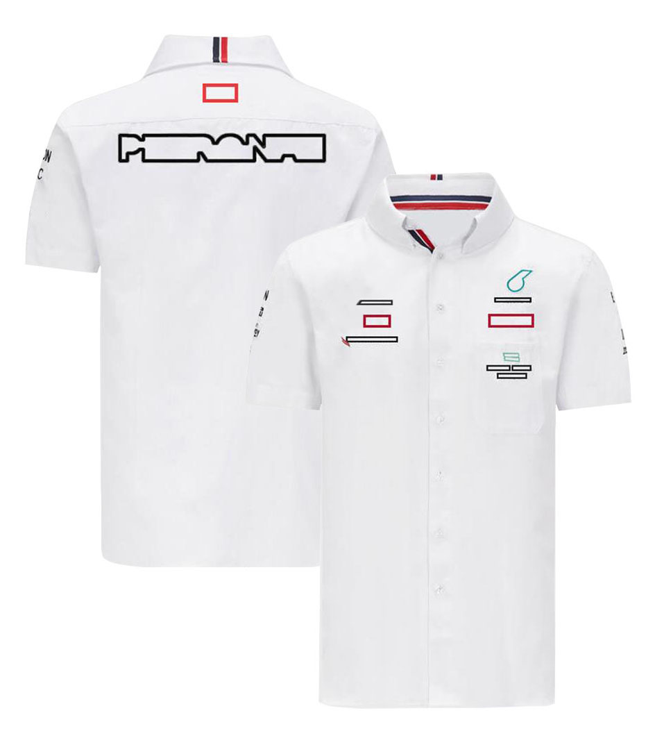 F1 Camas de cuello de polo masculino 2024 nueva camiseta del equipo de carreras de fórmula 1 camiseta de manga corta para hombres camisa de botón blanco casual