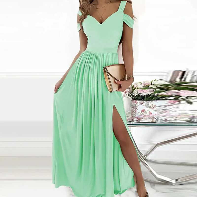 Basic Casual Dresses 2024 Hot verkopen Europese en Amerikaanse damesjurk Print V-Neck Temperament Mouwloze sexy split-jurk