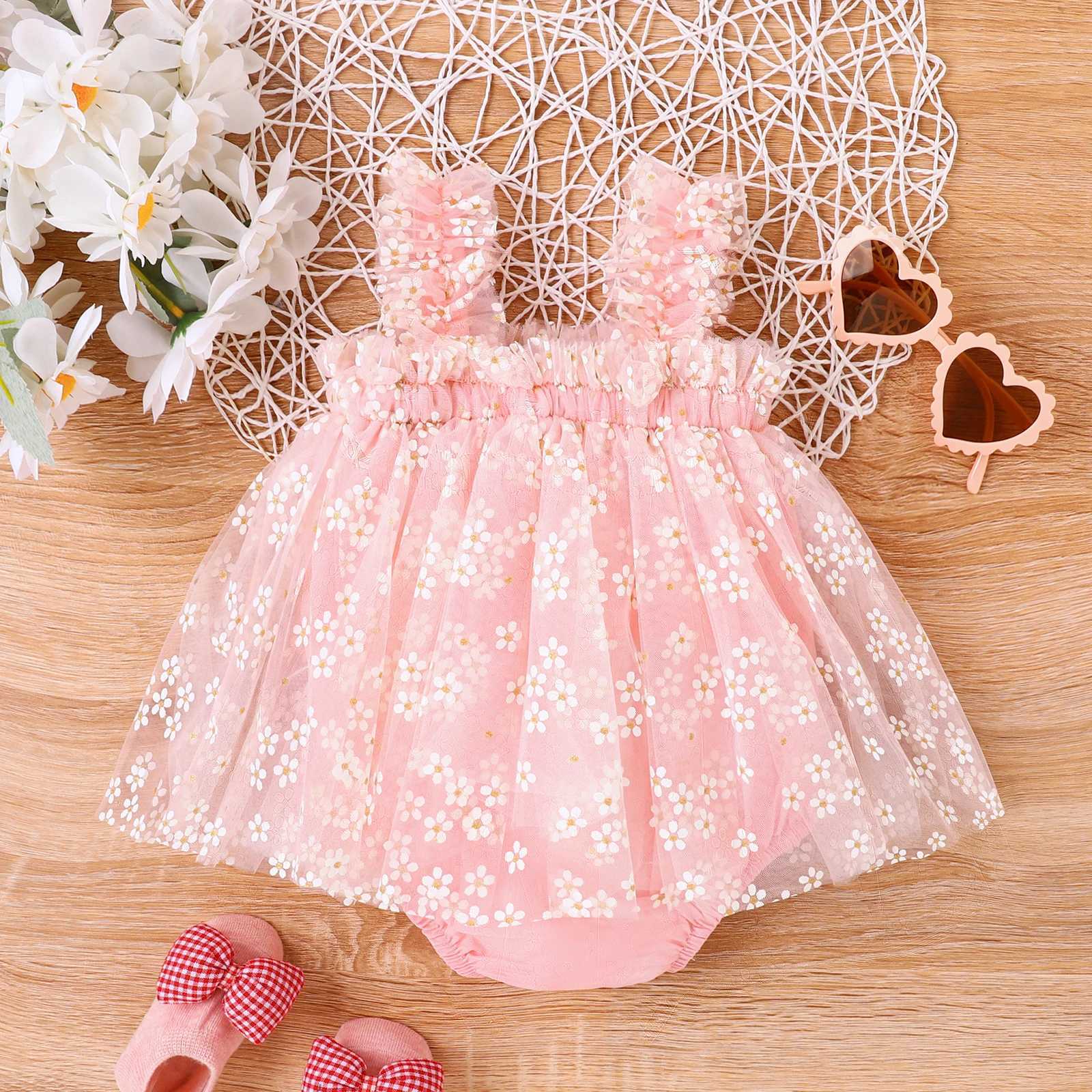 Meisjesjurken zomer 0 tot 1 jaar oud babymeisjes comfortabel coole en mooie meisjes versierd met bloemen roze mesh halter rok ha jurk d240423