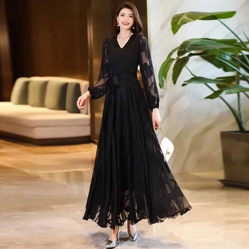 Basic Casual Dresses 2024Spring Women Chiffon Dress Y2k Bohemian Casual Beach Clothes Party Oversize Dress Elegant Long Sleeve Fashion Dresses Female 240419