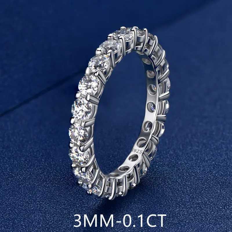 حلقة Solitaire Lnngy All Moissanite Eternity Ring 3mm 0.1ct 5mm 0.5ct 925 Sterling Silver Wedding Band for Women Lovers Party Jewelry Gift D240419