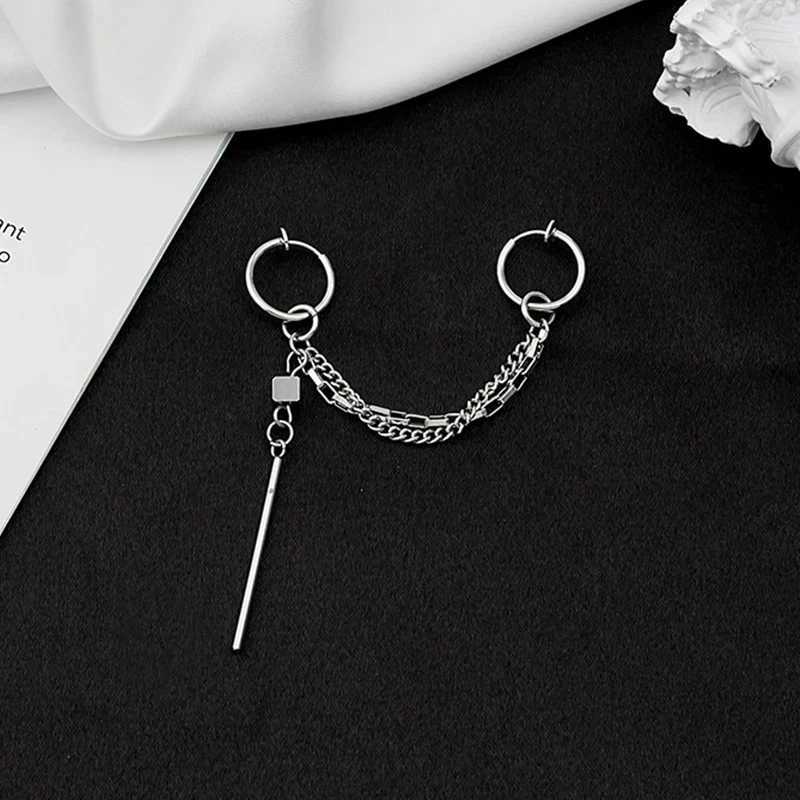 Other Fashion Punk Cross Clip Earring Cross Chain Tassel Drop Pendant Metal Earrings for Women Men Hip Hop Gothic Jewelry Gift 240419