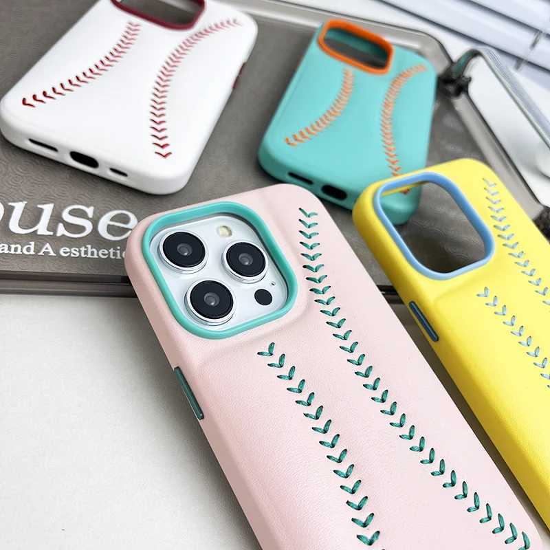 Cell Phone Cases Leather Phone Case For Iphone 13 12 14 Pro Max Plus Luxury Anti-fall Baseball Pattern Phone Cover For IPHON 13 Pro 12 14 Promax J240418