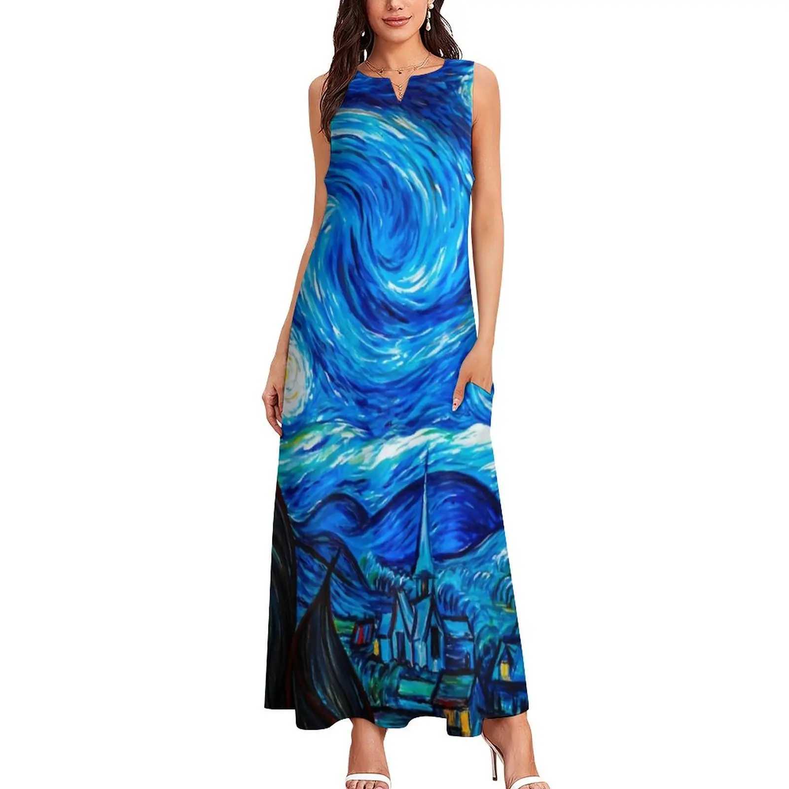 Podstawowe sukienki swobodne Vincent van Gogh sukienki Starry Night Gifts Modern Maxi sukienka moda bohemia długie sukienki żeńskie v