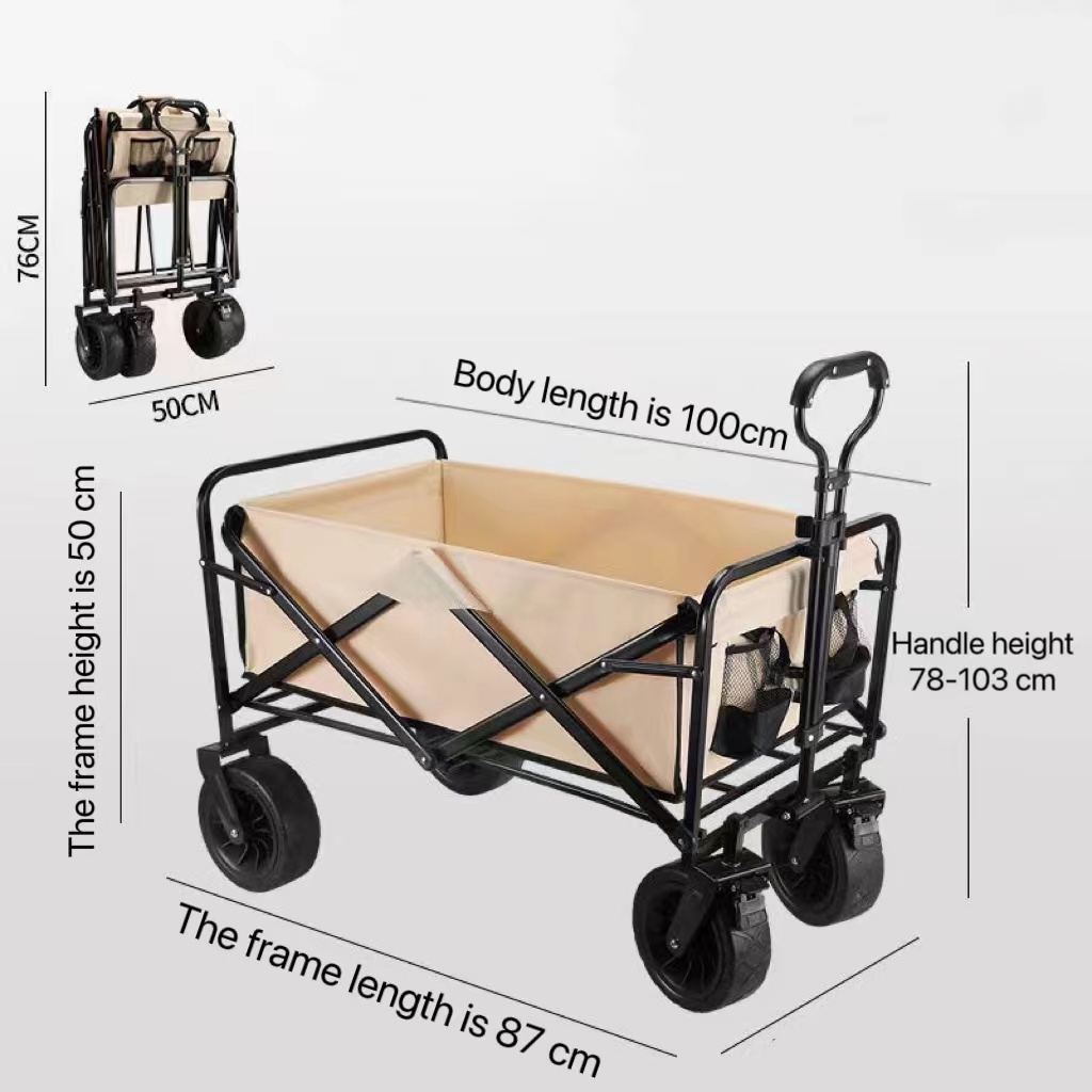 Camping Trolley Foldable Outdoor Hand Push Picnic Car Camp Crailer Stall Small Pull Cart Table Board Camping Car