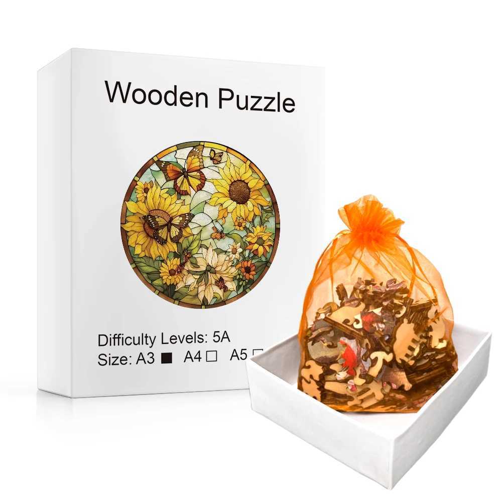 3D Puzzles Sunflower Butterfly Creative Alien Wood Puzzle Difficult to Play Irregular Animal Fragment Puzzle Relieve Stress Christmas Gif 240419