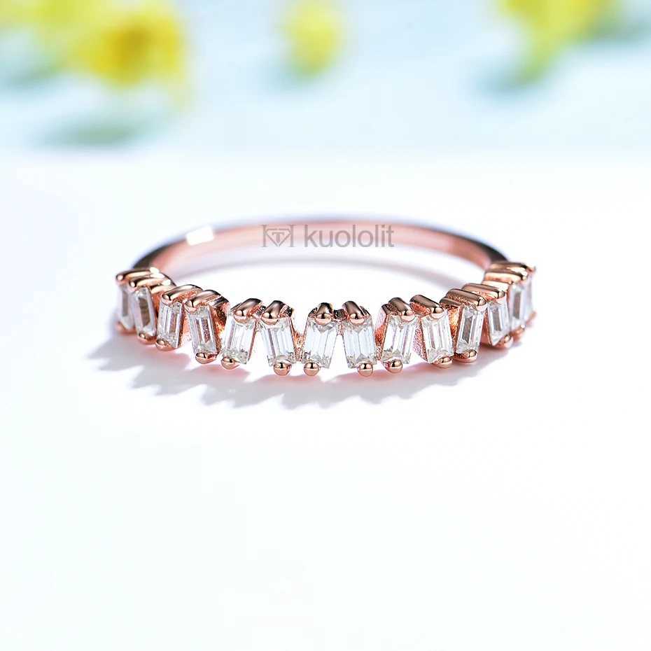 Solitaire Ring Kuololit Soild 18K 585 14K Rose Gold Moisanite Ring pour les femmes Baguette Solitaire assortiment Mariage Diamond Band Engagement 2022 D240419