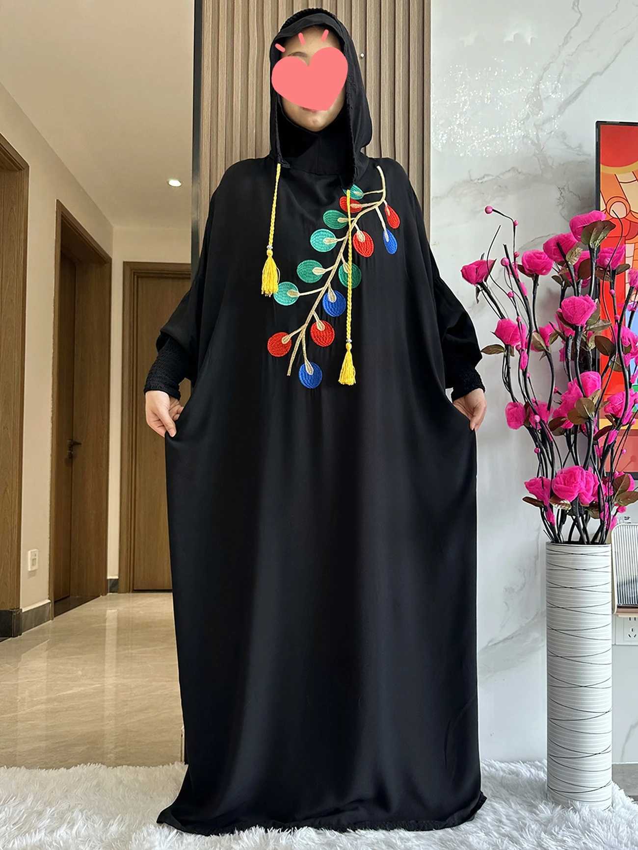 Vêtements ethniques 2024 Nouveau Ramadan musulman deux chapeaux Abaya Dubaï Turquie Islam Clothes 100% coton Robes de tissu Islam Dress Kaftan D240419