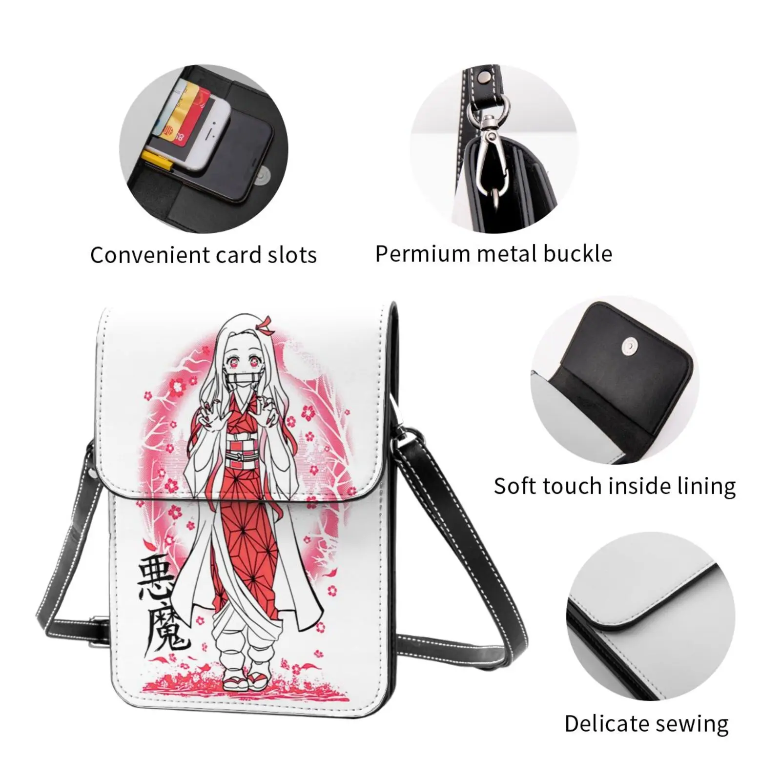 Bags Demon Slayer Shoulder Bag Japanese Anime Work Female Mobile Phone Bag Bulk Funny Leather Bags