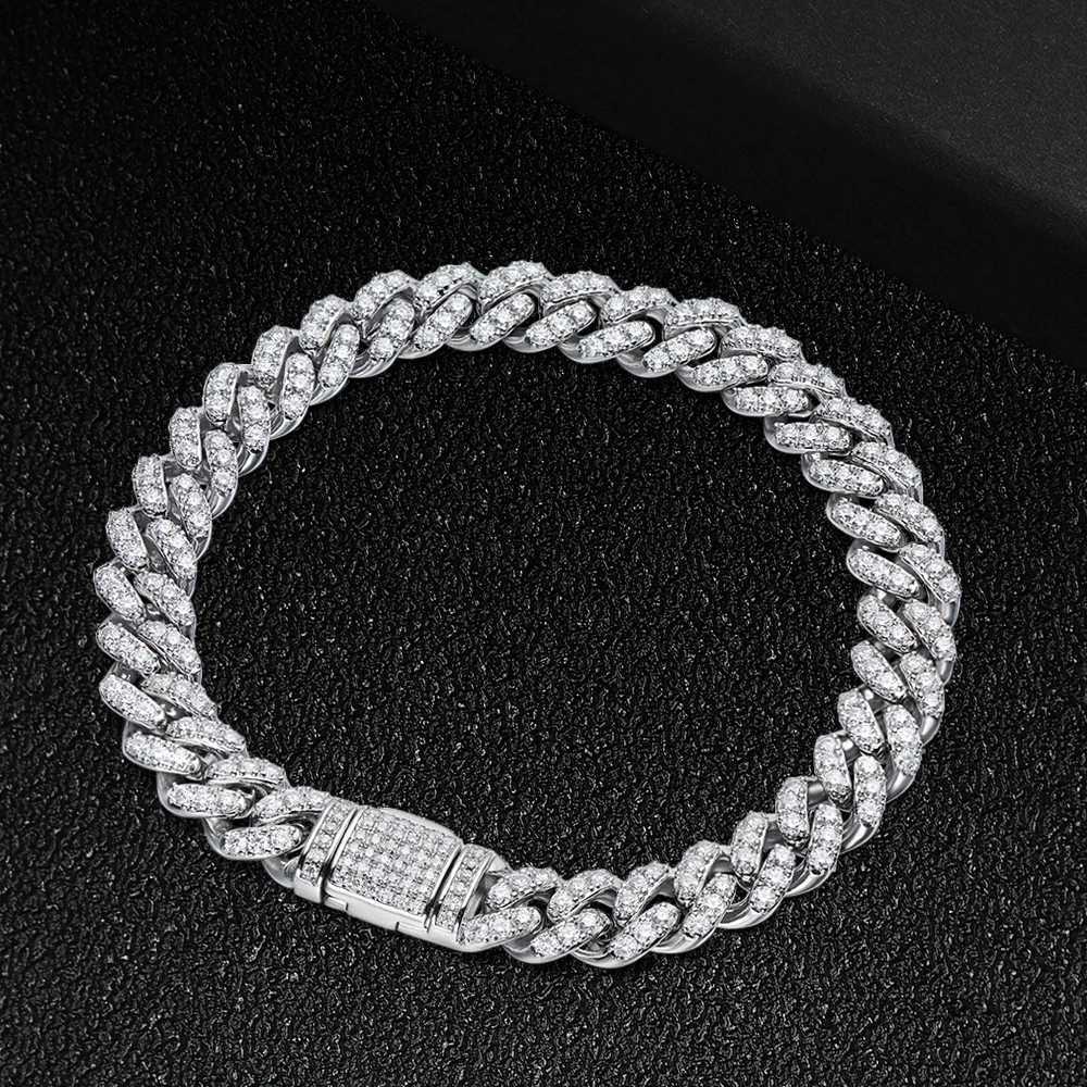 Цепь 8 мм кубинская цепь цепь полные мойссанитовые алмазные браслеты для женщин Мужчины 925 Серебряный серебро хип -хоп панк замороженный теннисный браслет D240419
