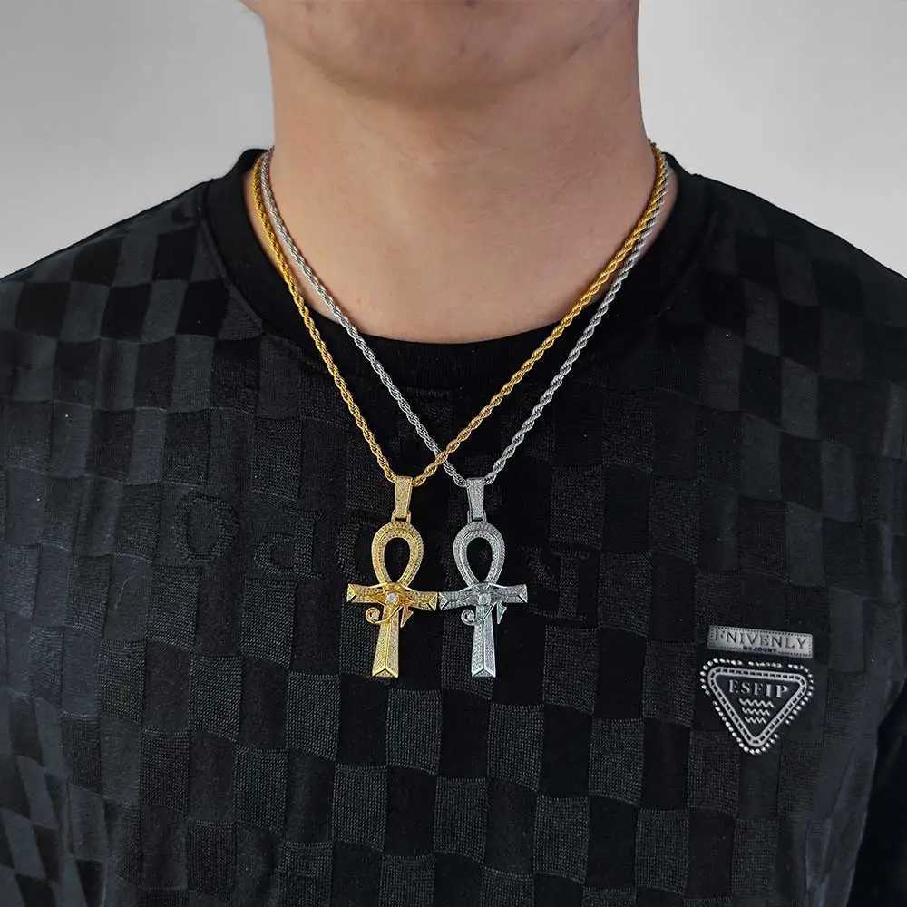 Collane a ciondolo antico amuleto egiziano anka croce bling cz pietra 18k oro oro oroo di collana a sospensione Horus uomini 240419