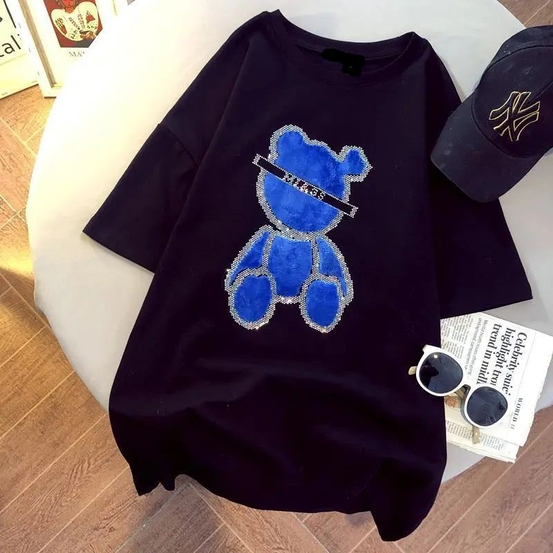 Glitter Bear Designer Tees Tshirt Summer Beach Mens Womens T Shirts Short Sleeve Tops Cotton Tshirts Women's Clothing Casual Oversize Hip Hop Women Tshirts Size M-5XL