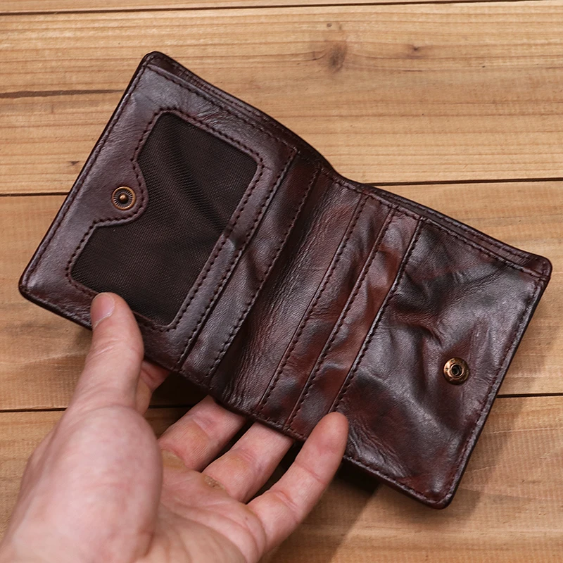 Portafogli uomini in pelle genuina portafoglio maschio donna vintage retrò rugosa piccola borsa tasca bifold sottile con portata alta qualità di alta qualità