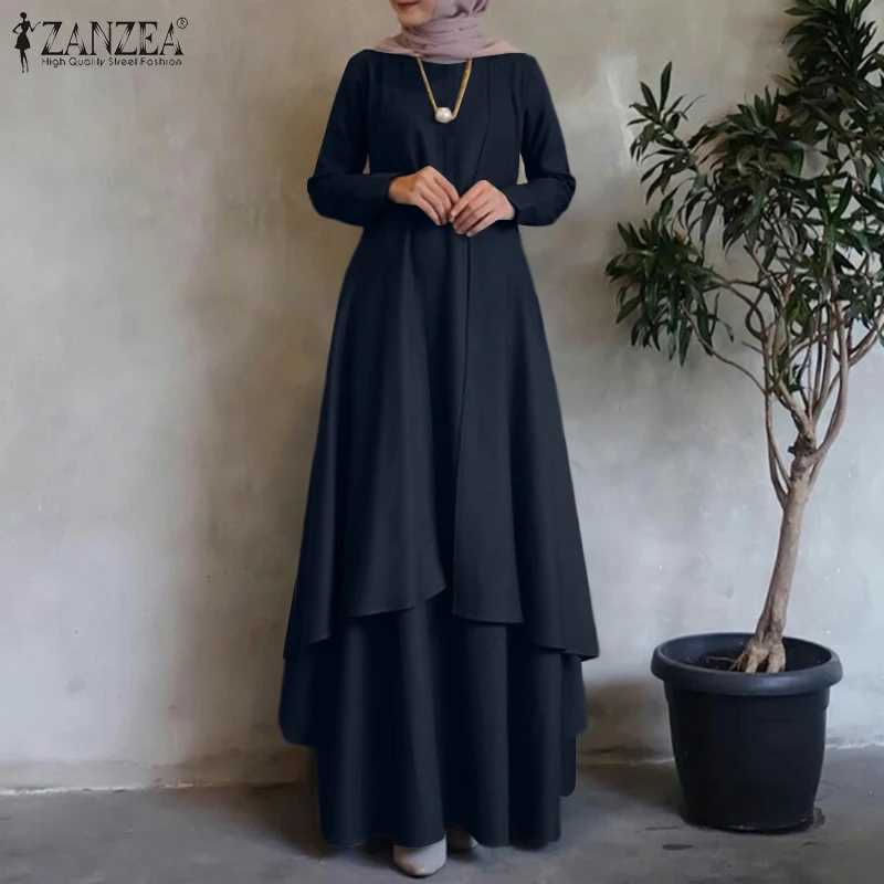 Roupas étnicas Hem irregulares vestidos longos dubai peru abaya hijab vestido de verão grande zanzea feminino de manga longa muçulmana kaftan maxi vestidos d240419