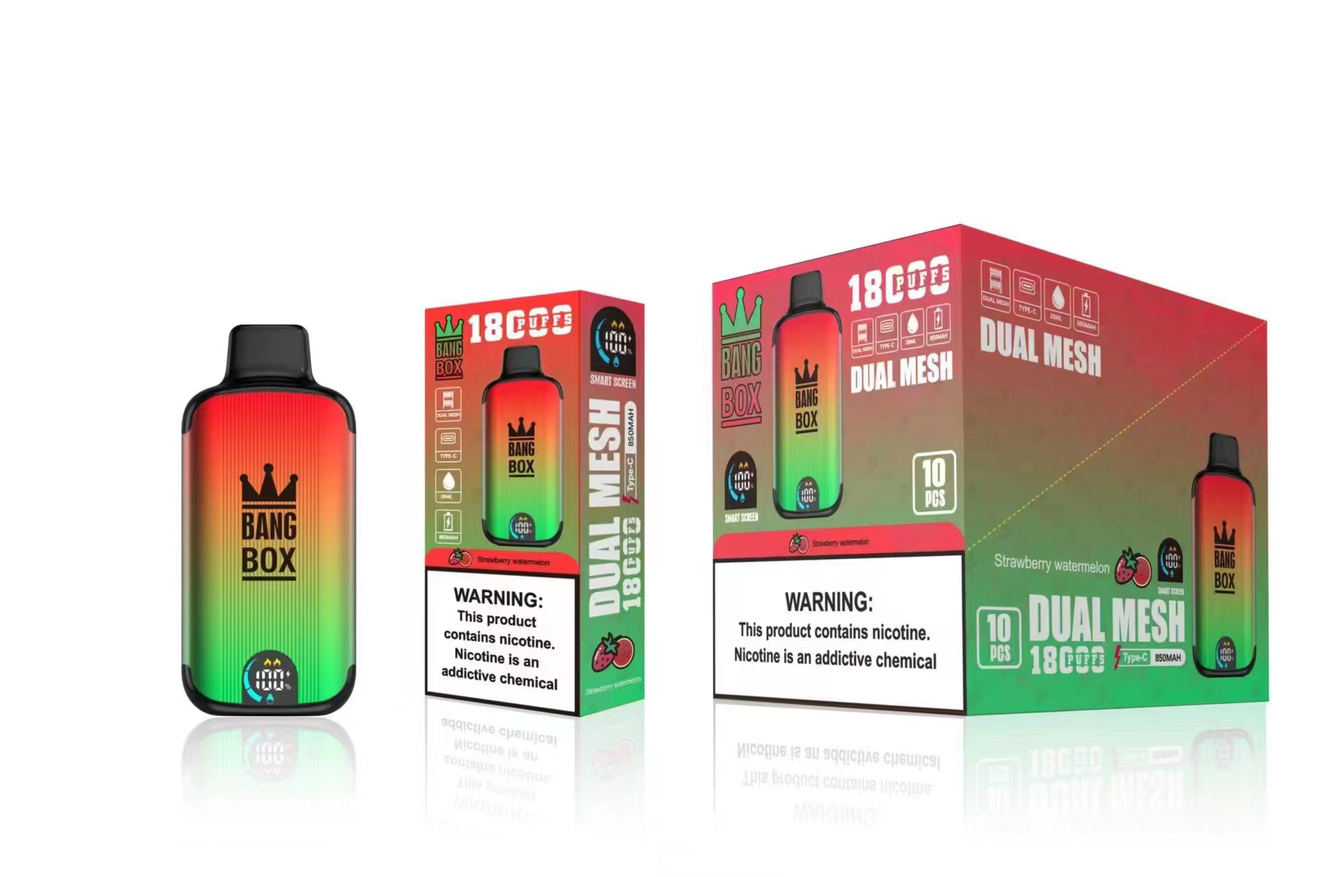 Bang Box 18000 Puffs Einwegstift 26 ml Vorgefüllte Patrone wiederaufladbare Batterie Batterie Puff 18K Smart Screensaft Dual Mesh Spule gegen Puff 15k 20k Puff 12000 12k 15000 9k Bar