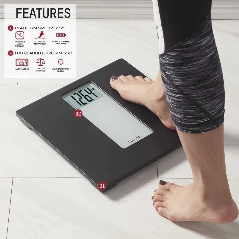 Body Weight Scales Taylor Digital Body Weight Scale Battery Powered Black/Grey 400lb Capacity 240419
