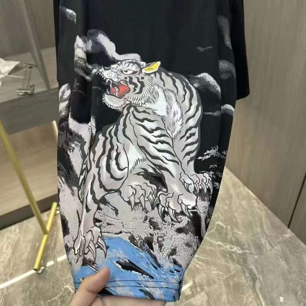 2023 Summer New Fortune Color Print Short Sleeve Lucky Cloud Tiger China-Chic Social Fashion Male Couple T-Shirt 433539