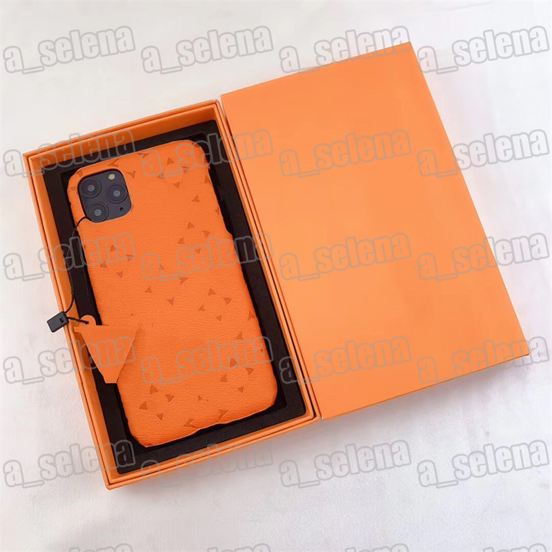 Designer PU Expossed Telefle Case na iPhone 15 14 Plus 13 12 11 Pro Max XR XS 7 8 Classic Coverpproof odporna na wstrząsy z zawieszką i pomarańczową skrzynką