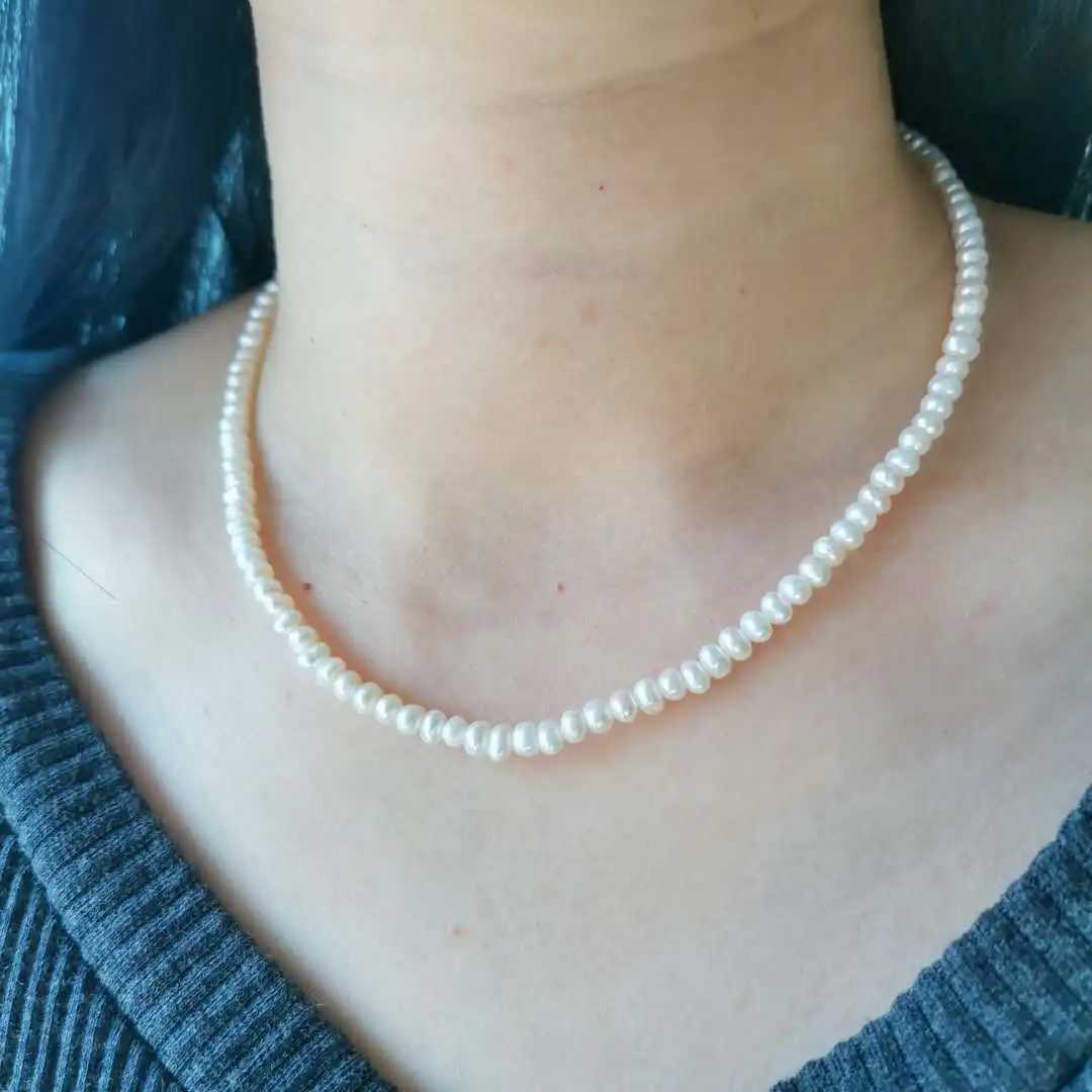 Pendanthalsband 4mm White Freshwater Pearl Necklace 14K Guldfyllda justerbara kedjepärlor med utsökt Choker Collier Perles Perlas Women 240419