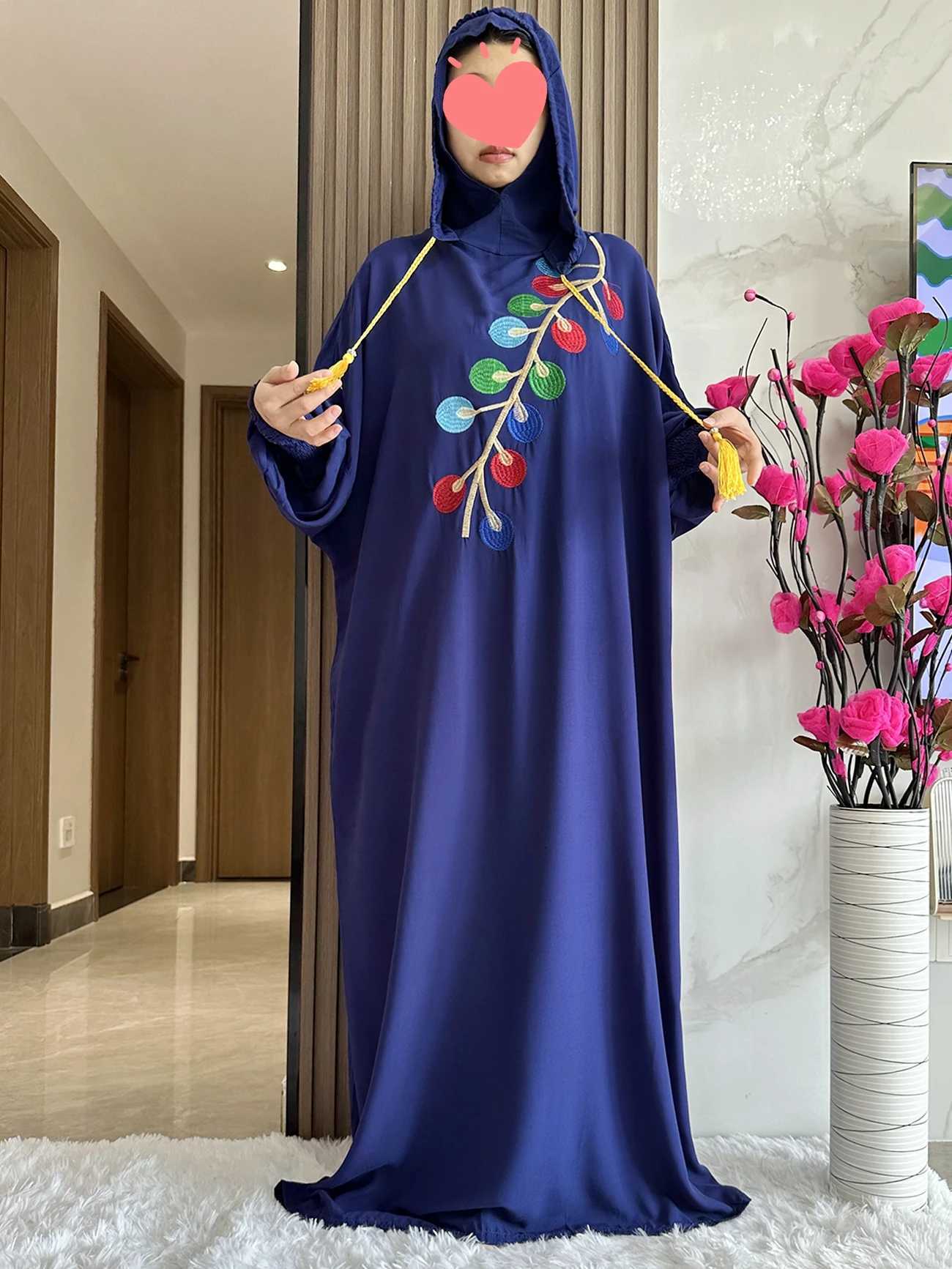 Abbigliamento etnico 2024 Nuovo Ramadan Muslim Due cappelli Abaya Dubai Turchia ISLAM Abbigliamento preghiera 100% Abiti in tessuto di cotone Islam Donne vestito Kaftan D240419
