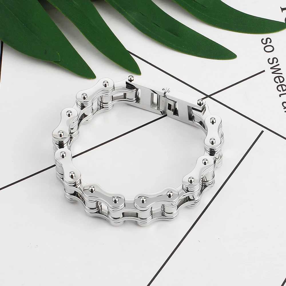 Ketting 16 mm titanium stalen motorfietsarmband voor heren dames punk persoonlijkheid roestvrij zilveren kleur motorfietsketens armbanden d240419