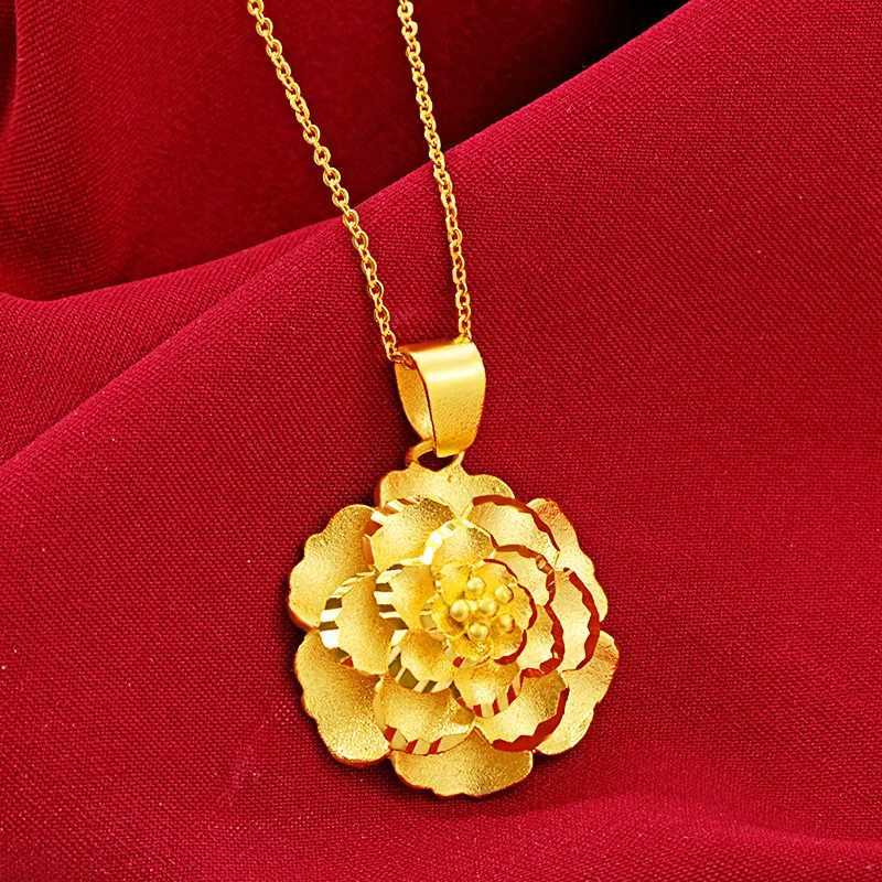 Pendanthalsband Kvinnor Ancient French Single Pendant Multilayer Large Flower 24K Gold Plated Travel Memorial Necklace 240419