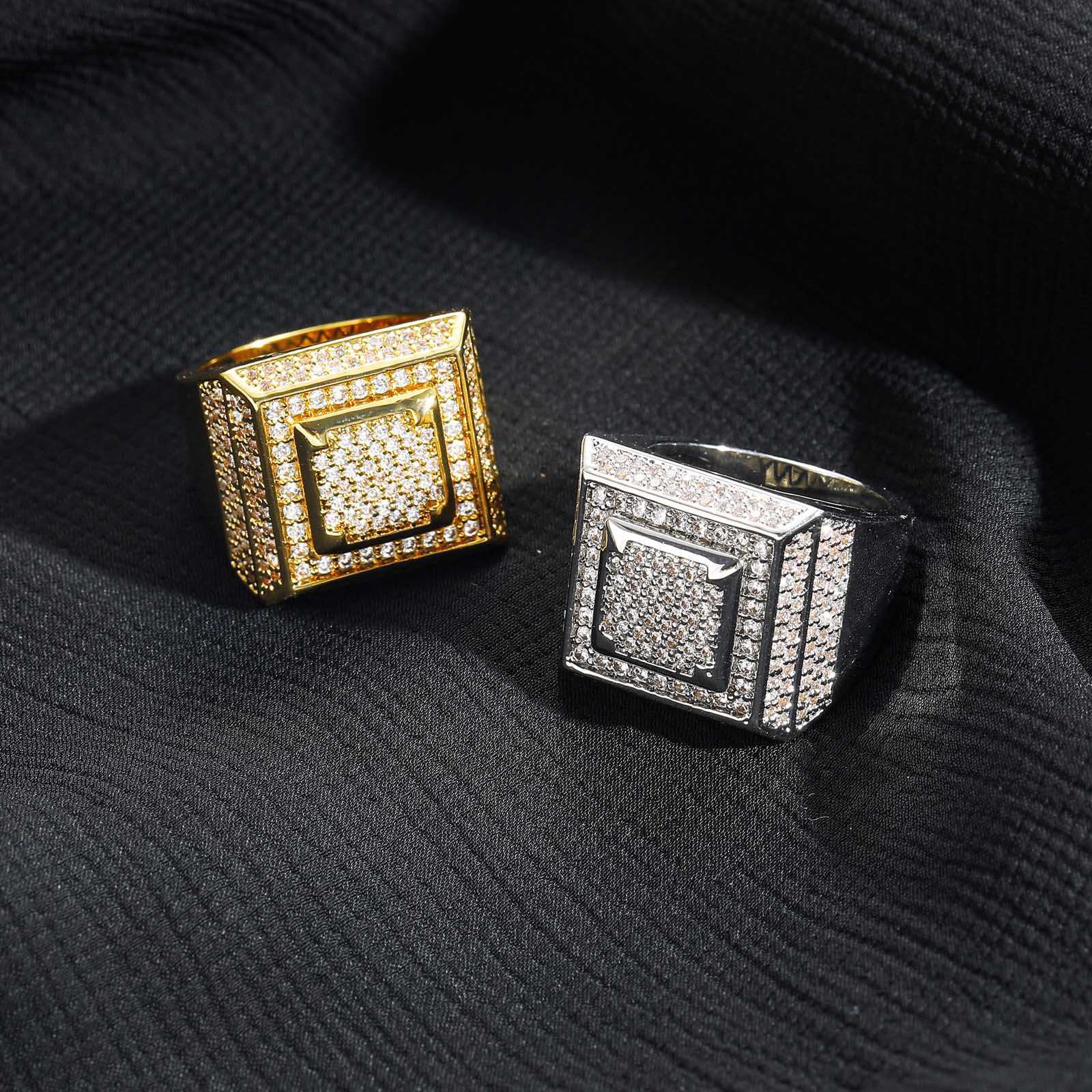 Hiphop Micro Set Diamond Men's Ring Hiphop Square Ring Personalized Fashion S925 Men's Accessories Jewelry Customization