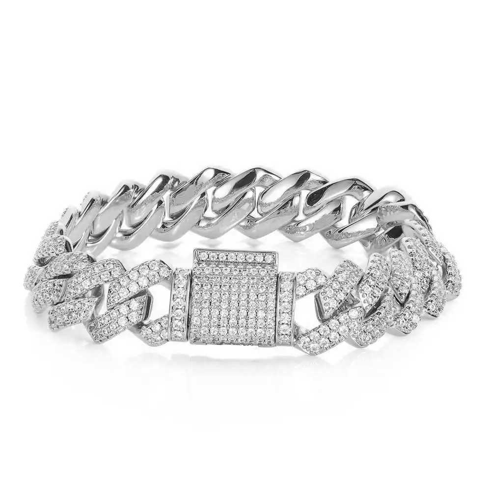 Z3BG -Kette 14mm Bling Out Cuban Zirkonia Kubanische Miami -Schneider Link für Frauen Männer Hip Hop Street Armbänder Schmuck D240419