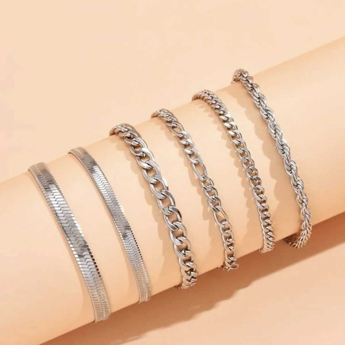 Chain Fashion Thick Chain Link Bracelets Set For Women Gold Color Silver Color Metal Snake Chain Twist Bracelet Punk Jewelry d240419