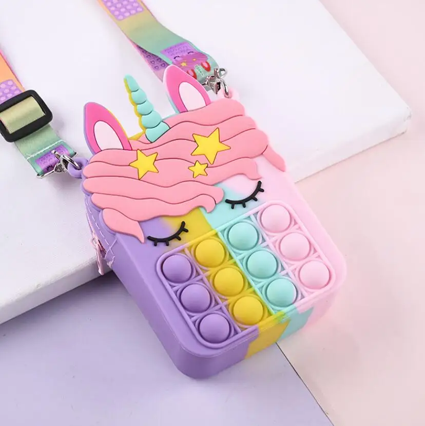 Plånböcker 10 datorer Unicorn Silicone Coin Purse Partihandel och detaljhandelstecknad söt barn axel messenger casual plånbok korthållare flickor