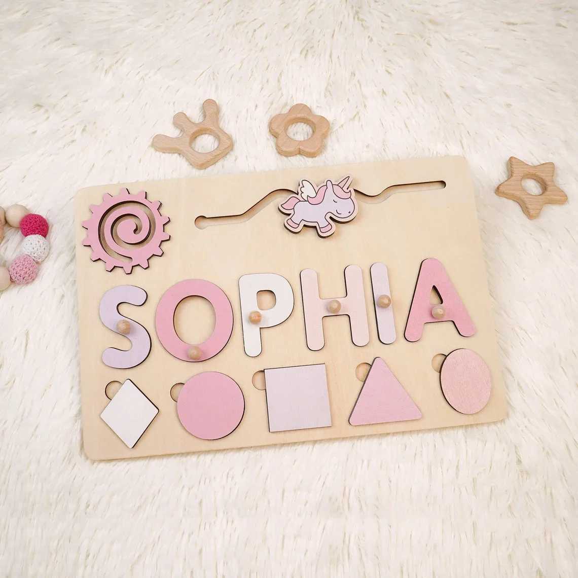 3D Puzzles Wooden Board Puzzle Custom Algebraic Childs Name Puzzle Personalized Preschool Toys for Baby Eductional Puzzle Birthday Gift 240419