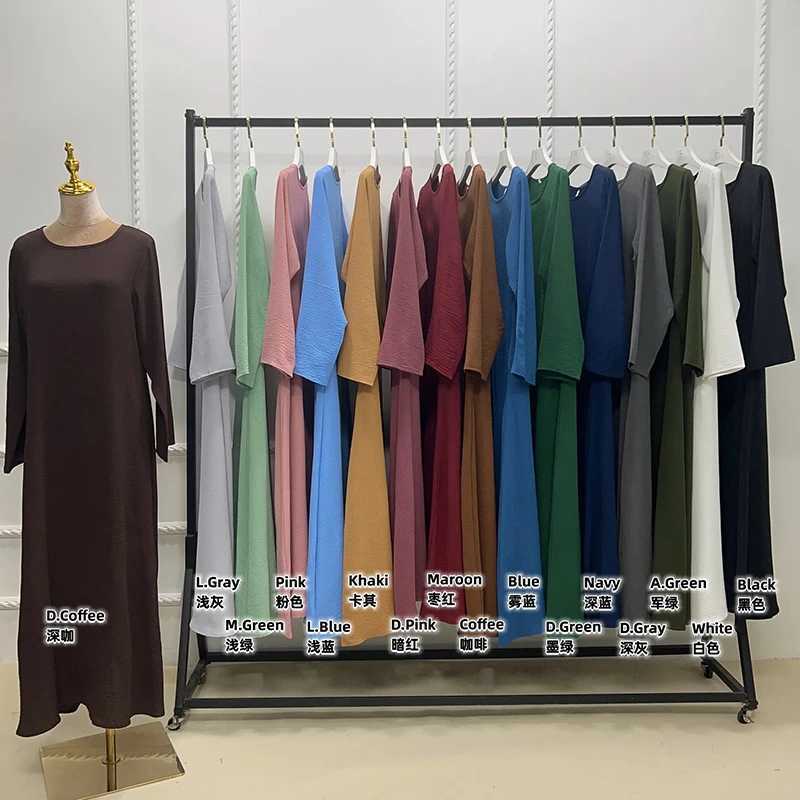 Ethnische Kleidung Neue Abaya unter Kleid Langarm mit Taschen hochwertiger Jazz Crepe Eid Muslim Frauen Grundlegende Feste bescheidene maximale islamische Kleidung D240419