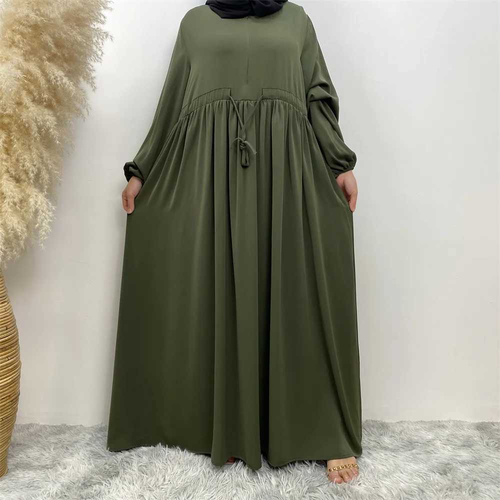 Vêtements ethniques Robe de prière en crêpe Nouveau élégant robe maxi moderne de haute qualité Eid Ramadan modeste Abaya Cuff élastique Islam Femmes Musulm Clothing D240419