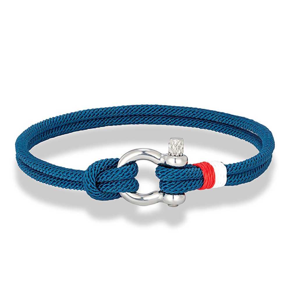 Bangle MKENDN Navy Blue Braided Rope Bracelet Stainless Steel Mini Horseshoe Shackle with Screws Bracelets for Men Women Couple JewelryL240417