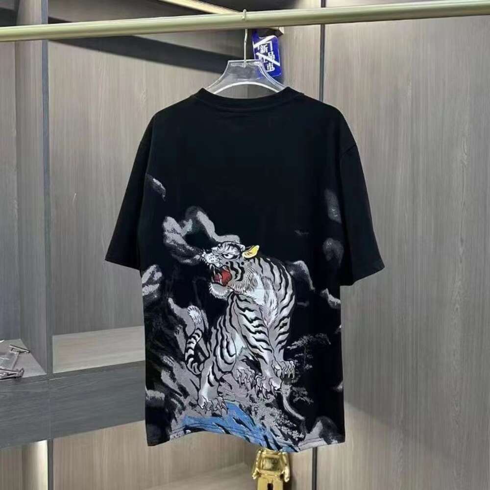 2023 Summer New Fortune Color Print Short Sleeve Lucky Cloud Tiger China-Chic Social Fashion Male Couple T-Shirt 433539